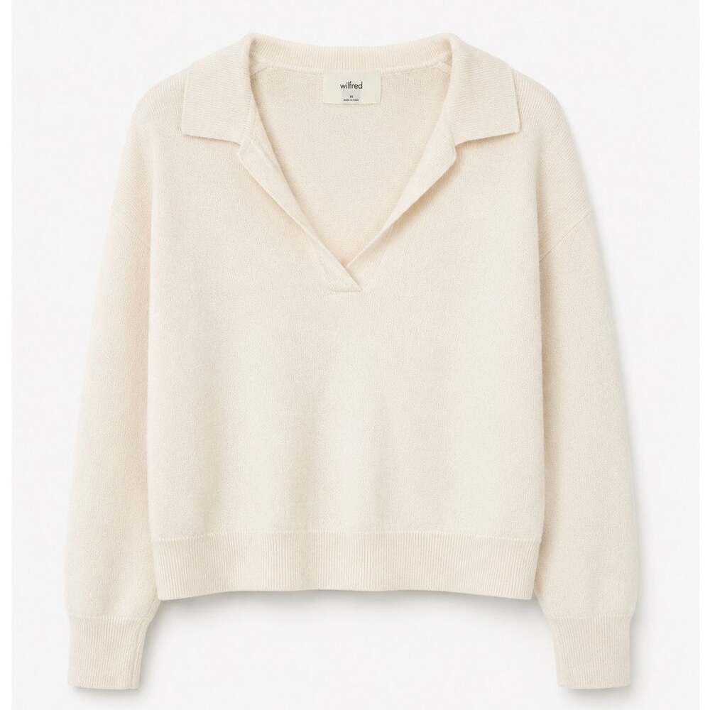 Aritzia Wilfred Clara 100% Merino Wool Polo Sweater Cream Small